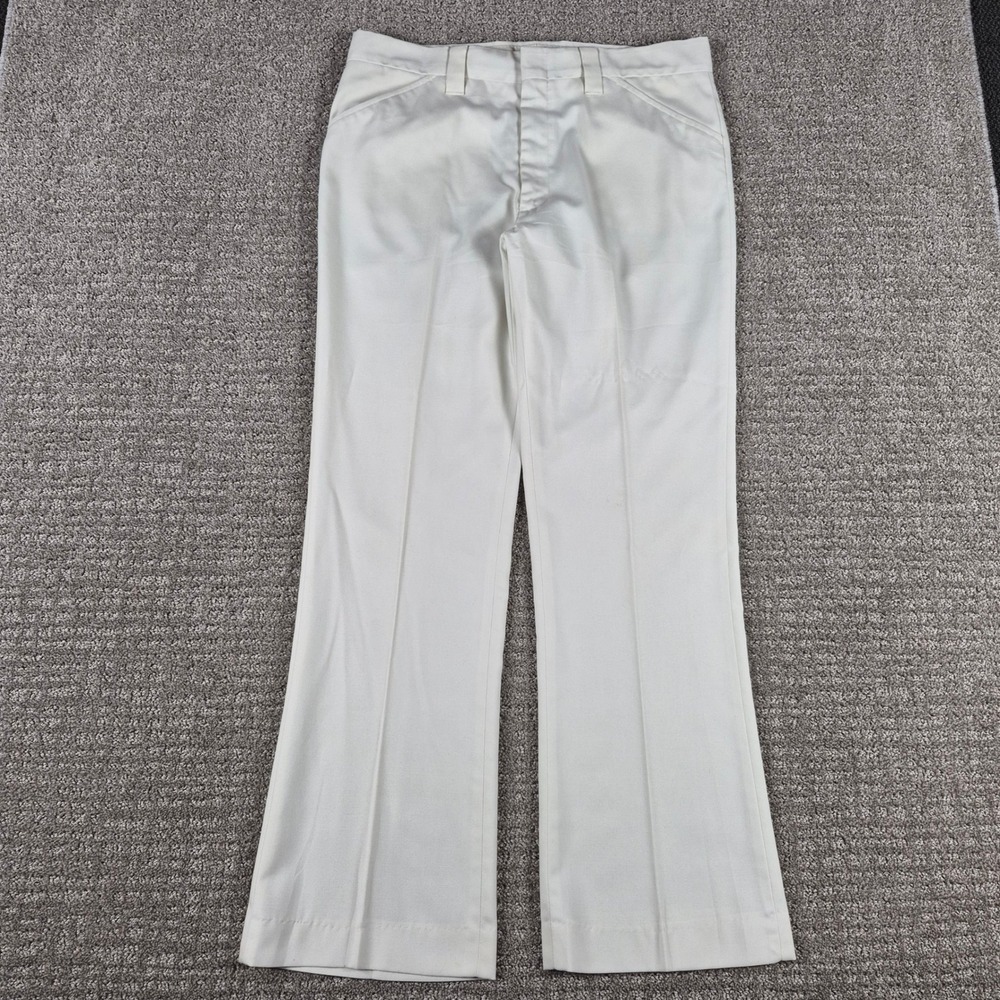 Vintage 70s Farah Pants Mens 34x31 White Flared Bell Bottom Disco Slacks Talon